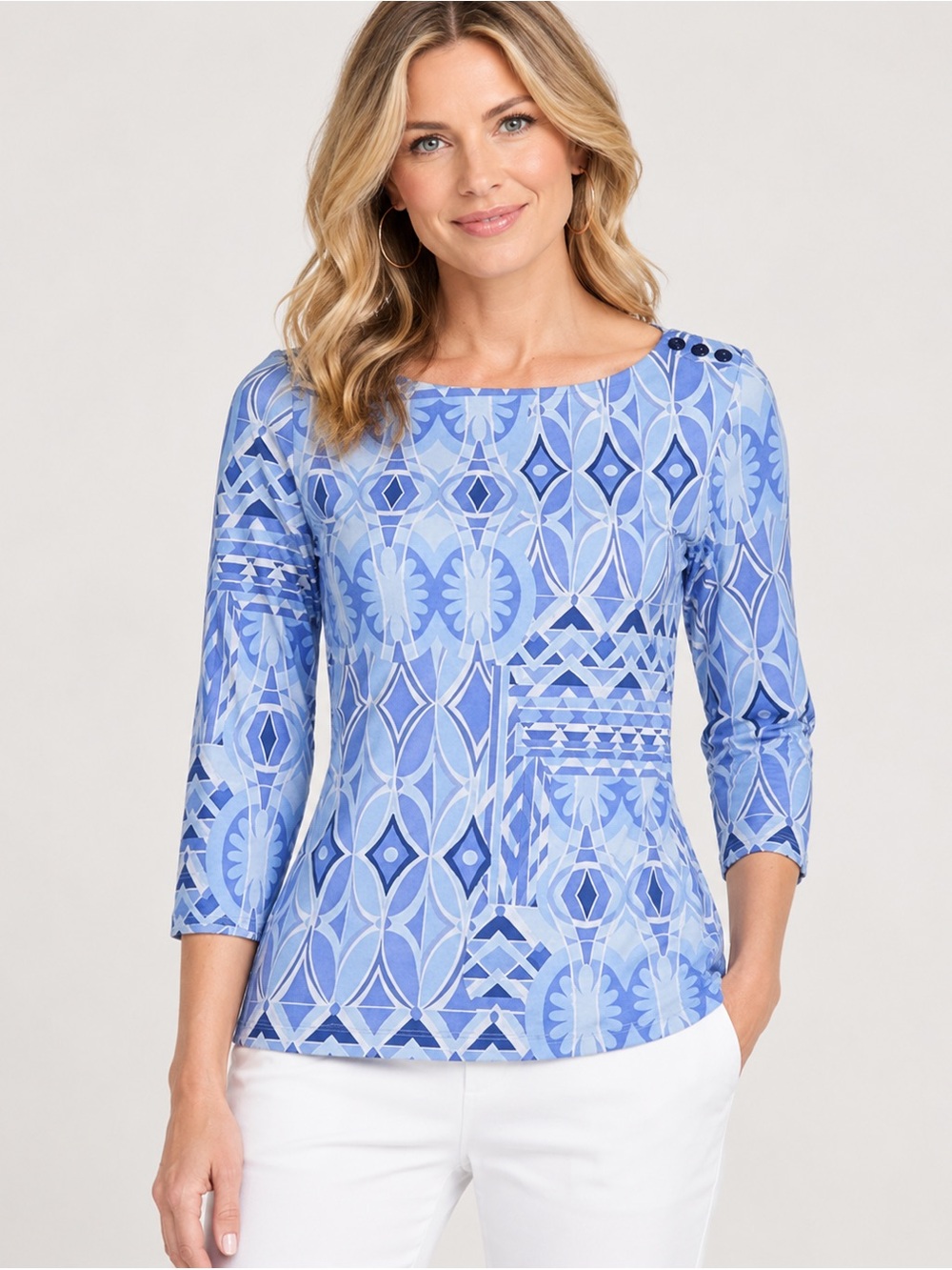 J.Mclaughlin Womens Wavesong WHITE/LT_BLUE/BLUE BISCAYNE ABSTRACT size Small.